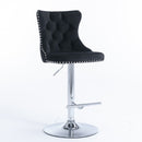 4x Height Adjustable Swivel Bar Stool Velvet Studs Barstool with Footrest and Chromed Base- Black-3