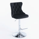 4x Height Adjustable Swivel Bar Stool Velvet Studs Barstool with Footrest and Chromed Base- Black-4