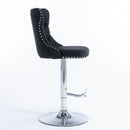 4x Height Adjustable Swivel Bar Stool Velvet Studs Barstool with Footrest and Chromed Base- Black-6