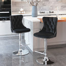 4x Height Adjustable Swivel Bar Stool Velvet Studs Barstool with Footrest and Chromed Base- Black-11