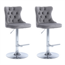 4x Height Adjustable Swivel Bar Stool Velvet Stud Barstool with Footrest and Chromed Base- Gray-2