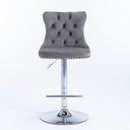 4x Height Adjustable Swivel Bar Stool Velvet Stud Barstool with Footrest and Chromed Base- Gray-5