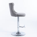4x Height Adjustable Swivel Bar Stool Velvet Stud Barstool with Footrest and Chromed Base- Gray-6