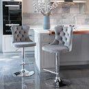 4x Height Adjustable Swivel Bar Stool Velvet Stud Barstool with Footrest and Chromed Base- Gray-14