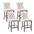 4X Velvet Bar Stools with Studs Trim Wooden Legs Tufted Dining Chairs Kitchen-1