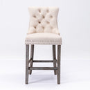 6X Velvet Bar Stools with Studs Trim Wooden Legs Tufted Dining Chairs Kitchen-3