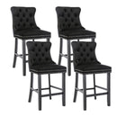 4X Velvet Bar Stools with Studs Trim Wooden Legs Tufted Dining Chairs Kitchen-1