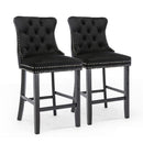 4X Velvet Bar Stools with Studs Trim Wooden Legs Tufted Dining Chairs Kitchen-9
