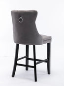 4X Velvet Bar Stools with Studs Trim Wooden Legs Tufted Dining Chairs Kitchen-6