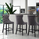 4X Velvet Bar Stools with Studs Trim Wooden Legs Tufted Dining Chairs Kitchen-15