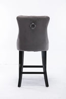 6X Velvet Bar Stools with Studs Trim Wooden Legs Tufted Dining Chairs Kitchen-7