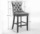 6X Velvet Bar Stools with Studs Trim Wooden Legs Tufted Dining Chairs Kitchen-8