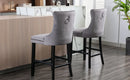 6X Velvet Bar Stools with Studs Trim Wooden Legs Tufted Dining Chairs Kitchen-9