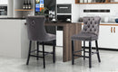 6X Velvet Bar Stools with Studs Trim Wooden Legs Tufted Dining Chairs Kitchen-10