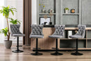 4x Height Adjustable Swivel Bar Stool Velvet Nailhead Barstool with Footrest-14