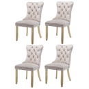 4x Velvet Dining Chairs Upholstered Tufted Kithcen Chair with Solid Wood Legs Stud Trim and Ring-Beige-1