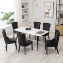 4x Velvet Dining Chairs Upholstered Tufted Kithcen Chair with Solid Wood Legs Stud Trim and Ring-Black-8