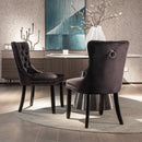 4x Velvet Dining Chairs Upholstered Tufted Kithcen Chair with Solid Wood Legs Stud Trim and Ring-Black-12