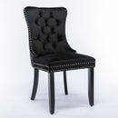 6x Velvet Dining Chairs Upholstered Tufted Kithcen Chair with Solid Wood Legs Stud Trim and Ring-Black-3