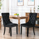6x Velvet Dining Chairs Upholstered Tufted Kithcen Chair with Solid Wood Legs Stud Trim and Ring-Black-9
