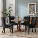 6x Velvet Dining Chairs Upholstered Tufted Kithcen Chair with Solid Wood Legs Stud Trim and Ring-Black-14