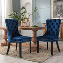 8x Velvet Dining Chairs Upholstered Tufted Kithcen Chair with Solid Wood Legs Stud Trim and Ring-Blue-13