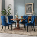 8x Velvet Dining Chairs Upholstered Tufted Kithcen Chair with Solid Wood Legs Stud Trim and Ring-Blue-15