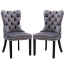 8x Velvet Dining Chairs Upholstered Tufted Kithcen Chair with Solid Wood Legs Stud Trim and Ring-Gray-2
