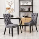 8x Velvet Dining Chairs Upholstered Tufted Kithcen Chair with Solid Wood Legs Stud Trim and Ring-Gray-10