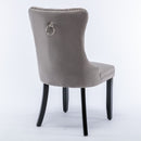 8x Velvet Dining Chairs Upholstered Tufted Kithcen Chair with Solid Wood Legs Stud Trim and Ring-Gray-12