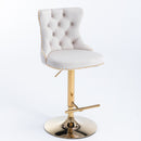 4x Height Adjustable Swivel Bar Stool Velvet Studs Barstool with Footrest and Golden Base- Beige-3