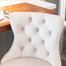 4x Height Adjustable Swivel Bar Stool Velvet Studs Barstool with Footrest and Golden Base- Beige-8