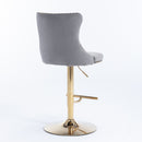 4x Height Adjustable Swivel Bar Stool Velvet Studs Barstool with Footrest and Golden Base- Grey-12