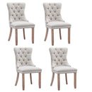 4x AADEN Modern Elegant Button-Tufted Upholstered Fabric with Studs Trim and Wooden legs Dining Side Chair-Beige-1