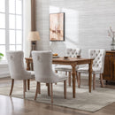 4x AADEN Modern Elegant Button-Tufted Upholstered Fabric with Studs Trim and Wooden legs Dining Side Chair-Beige-9