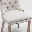 4x AADEN Modern Elegant Button-Tufted Upholstered Fabric with Studs Trim and Wooden legs Dining Side Chair-Beige-12
