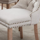 6x AADEN Modern Elegant Button-Tufted Upholstered Fabric with Studs Trim and Wooden legs Dining Side Chair-Beige-11