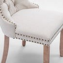 8x AADEN Modern Elegant Button-Tufted Upholstered Fabric with Studs Trim and Wooden legs Dining Side Chair-Beige-14