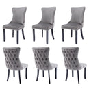 6x Velvet Upholstered Dining Chairs Tufted Wingback Side Chair with Studs Trim Solid Wood Legs for Kitchen-1