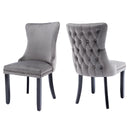 6x Velvet Upholstered Dining Chairs Tufted Wingback Side Chair with Studs Trim Solid Wood Legs for Kitchen-2