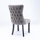 6x Velvet Upholstered Dining Chairs Tufted Wingback Side Chair with Studs Trim Solid Wood Legs for Kitchen-4