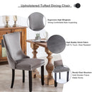 6x Velvet Upholstered Dining Chairs Tufted Wingback Side Chair with Studs Trim Solid Wood Legs for Kitchen-8