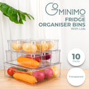GOMINIMO 10 Pack Clear Stackable Fridge Organiser Bins with Lids (Transparent)-2