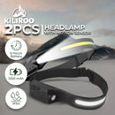 KILIROO 2PCS LED Rechargeable Headlamp with Motion Sensor (Black and Yellow)-2