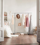 SONGMICS Heavy Duty Clothes Rack on Wheels Metal Chrome Extendable-6