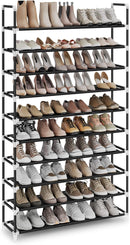 SONGMICS 10 Tier Metal Shoe Rack for 50 Pairs Non-Woven Fabric Shelves Black-1