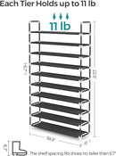 SONGMICS 10 Tier Metal Shoe Rack for 50 Pairs Non-Woven Fabric Shelves Black-7