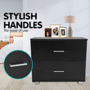 Sarantino Bedside Table Cabinet Storage Chest 2 Drawers Lamp Side Nightstand - Black-3