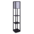 Sarantino Etagere Floor Lamp Diamond Look Fabric Shade Shelves Black-1