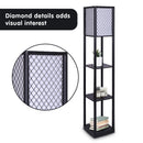 Sarantino Etagere Floor Lamp Diamond Look Fabric Shade Shelves Black-4